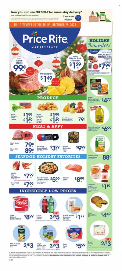 Price Rite (CT, MA, MD, NH, NJ, NY, PA, RI) Weekly Ad Flyer Specials December 15 to December 28, 2023