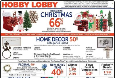 Hobby Lobby Weekly Ad Flyer Specials December 24 to December 30, 2023