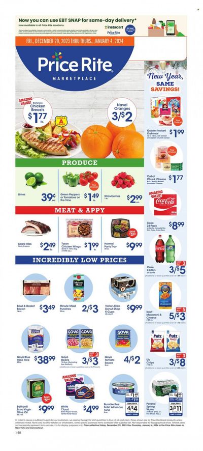 Price Rite (CT, MA, MD, NH, NJ, NY, PA, RI) Weekly Ad Flyer Specials December 29 to January 4, 2024