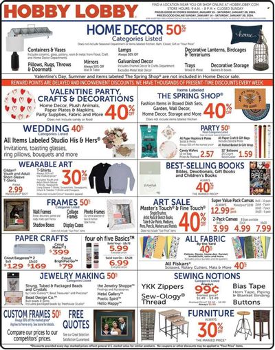 Hobby Lobby Weekly Ad Flyer Specials January 14 to January 20, 2024