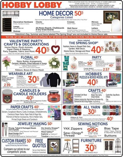 Hobby Lobby Weekly Ad Flyer Specials January 21 to January 27, 2024