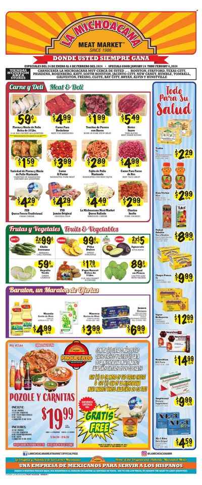 La Michoacana Meat Market (TX) Weekly Ad Flyer Specials January 24 to February 6, 2024