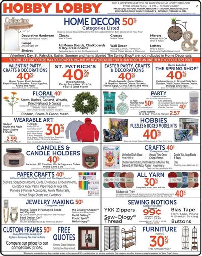 Hobby Lobby Weekly Ad Flyer Specials February 4 to February 10, 2024