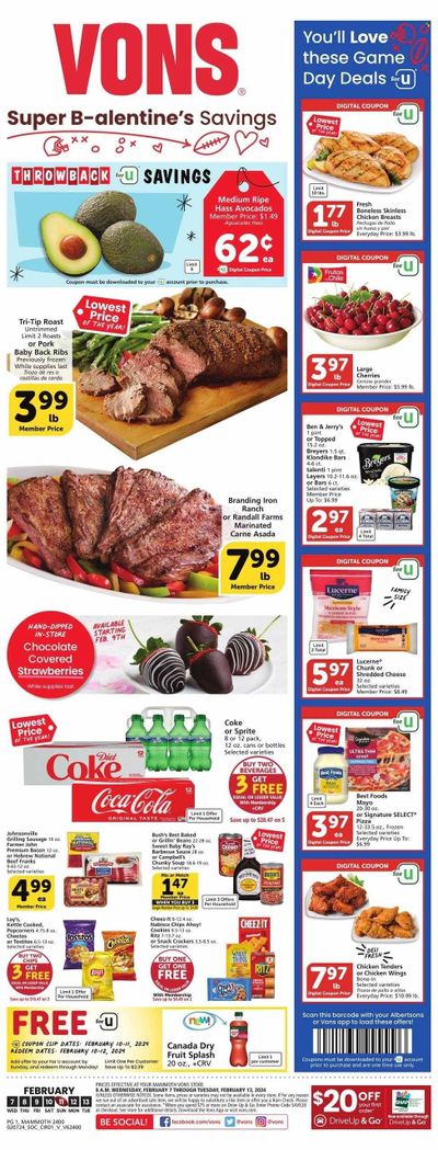 Vons (CA) Weekly Ad Flyer Specials February 7 to February 13, 2024